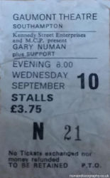 Southampton Ticket 1980 Gary Numan